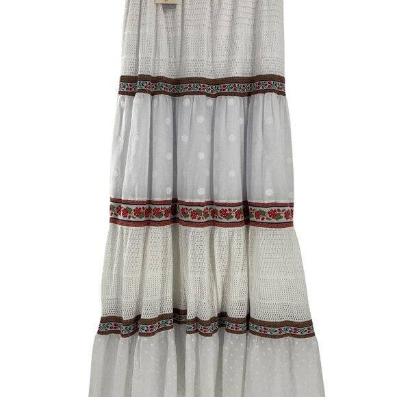 Cecilia Prado White Maxi Skirt Embroidery Swiss Dot Anthropologie Petite L PL - Picture 4 of 9